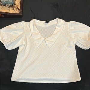 W5 White Puff Sleeve Blouse with Peter Pan Collar